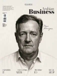 Arabian Business magazine cover featuring Piers Morgan interview.
