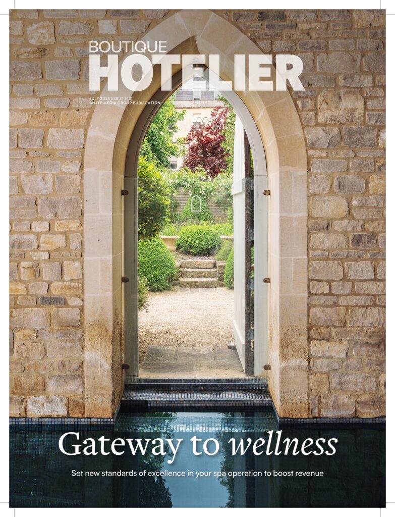 Boutique Hotelier magazine cover highlighting wellness and spa trends in boutique hotels.