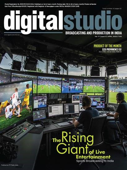 Digital Studio India magazine cover showcasing a professional broadcast control room with advanced production equipment.