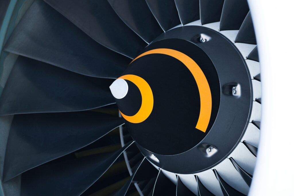 Close-up of commercial aircraft jet engine representing aviation innovation in the Middle East.